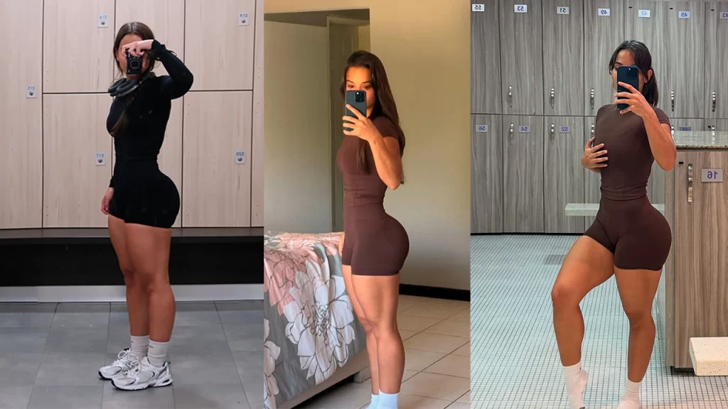 Mulher fitness com pernas torneadas e glúteos definidos na academia